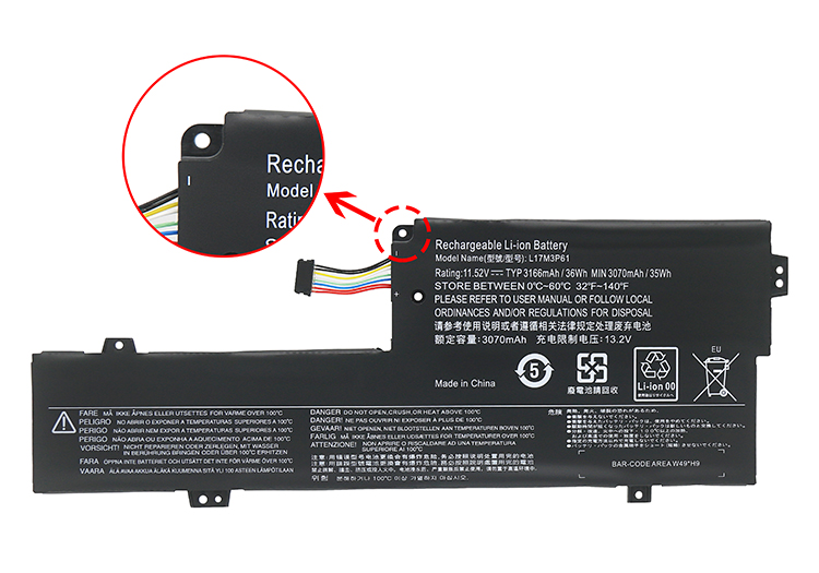 (image for) Akku Lenovo 5B10N87357 5B10N87358 L17M3P61 3166mAh 36Wh